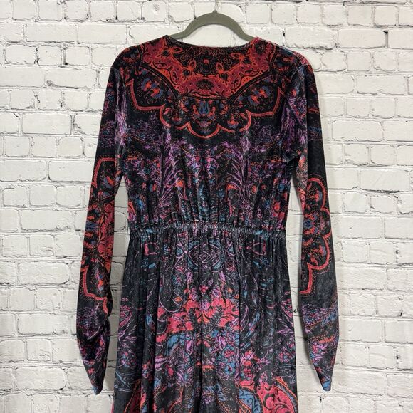 Free People Giselle Velvet Billowy Leg Jumpsuit Long Sleeve Deep V Neck Womens M - Picture 13 of 16